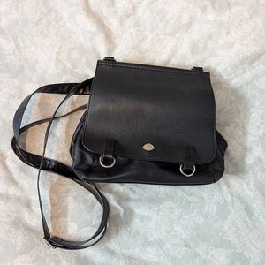 Black Leather Crossbody Bag with Flap